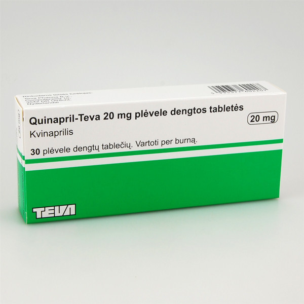 QUINAPRIL-TEVA, 20 mg, plėvele dengtos tabletės, N30  paveikslėlis