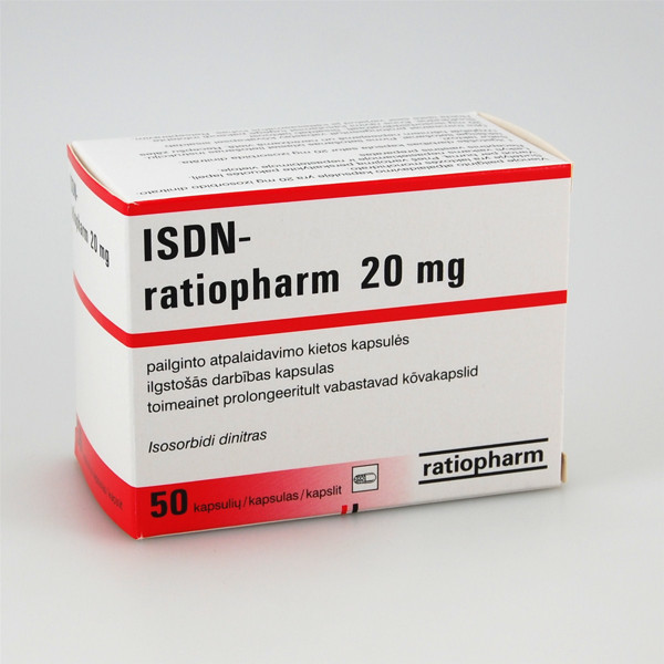 ISDN-RATIOPHARM, 20 mg, pailginto atpalaidavimo kietosios kapsulės, N50 paveikslėlis