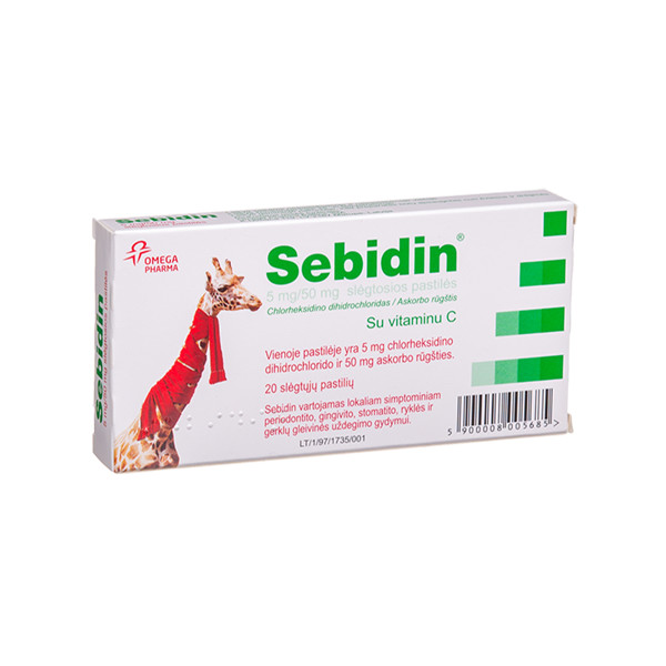 SEBIDIN, 5 mg/50 mg, slėgtosios pastilės, N20  paveikslėlis