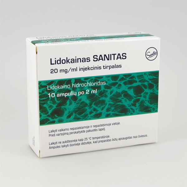 LIDOKAINAS SANITAS, 20 mg/ml, injekcinis tirpalas, 2 ml, N10  paveikslėlis