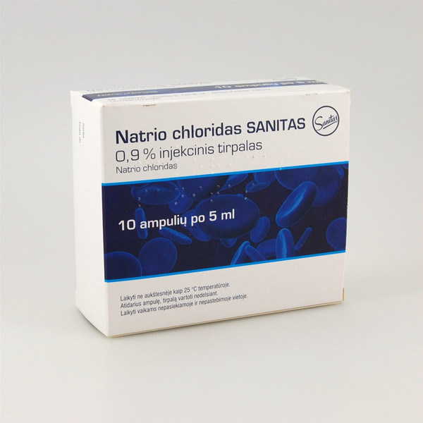 NATRIO CHLORIDAS SANITAS, 0,9 %, tirpiklis parenteriniam vartojimui, 5 ml, N10 paveikslėlis