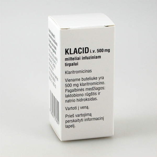 KLACID I.V., 500 mg, milteliai infuziniam tirpalui, N1  paveikslėlis