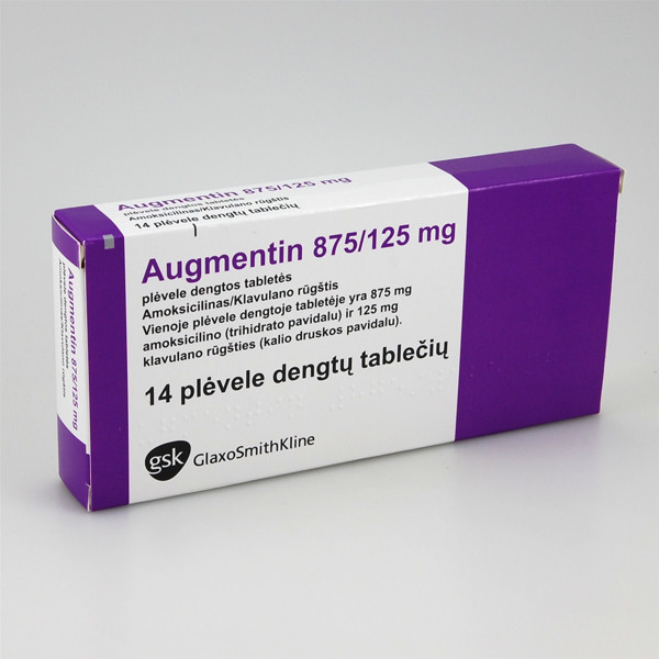 AUGMENTIN, 875 mg/125 mg, plėvele dengtos tabletės, N14  paveikslėlis