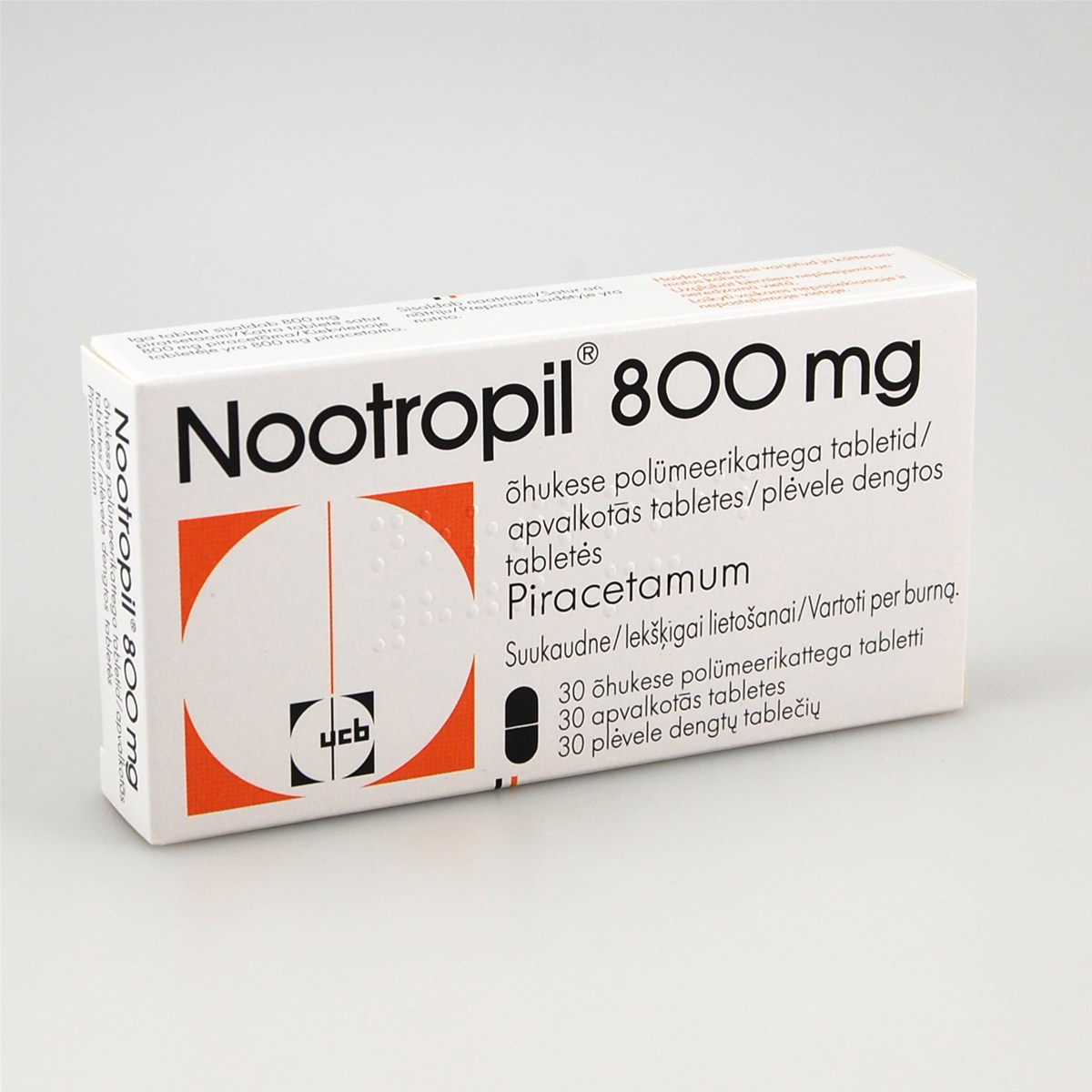 NOOTROPIL, 800 mg, plėvele dengtos tabletės, N30 Gintarinė
