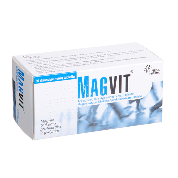 MAGVIT, 470 mg/5 mg, skrandyje neirios dengtos tabletės, N50 paveikslėlis