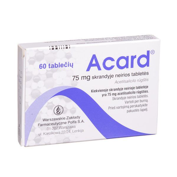 ACARD, 75 mg, skrandyje neirios tabletės, N60 paveikslėlis