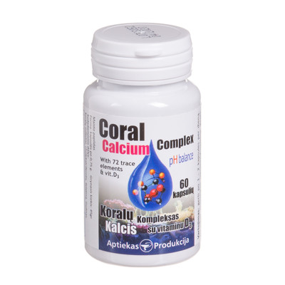 CORAL CALCIUM COMPLEX SU VITAMINU D3, 500 mg, 60 kapsulių paveikslėlis