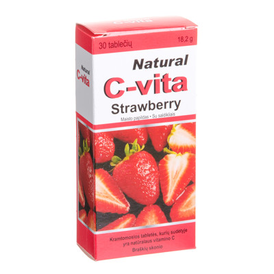 NATURAL C-VITA STRAWBERRY, žemuogių skonio, 60 mg, 30 kramtomųjų tablečių paveikslėlis
