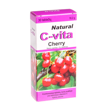 NATURAL C-VITA CHERRY, vyšnių skonio, 60 mg, 30 kramtomųjų tablečių paveikslėlis
