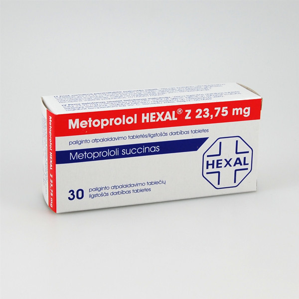 METOPROLOL HEXAL Z, 23,75 mg, pailginto atpalaidavimo tabletės, N30 paveikslėlis