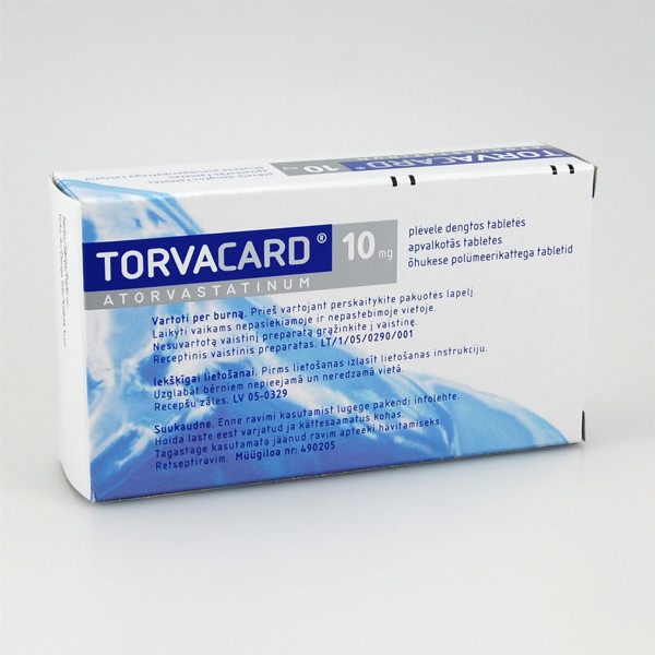 TORVACARD, 10 mg, plėvele dengtos tabletės N30  paveikslėlis
