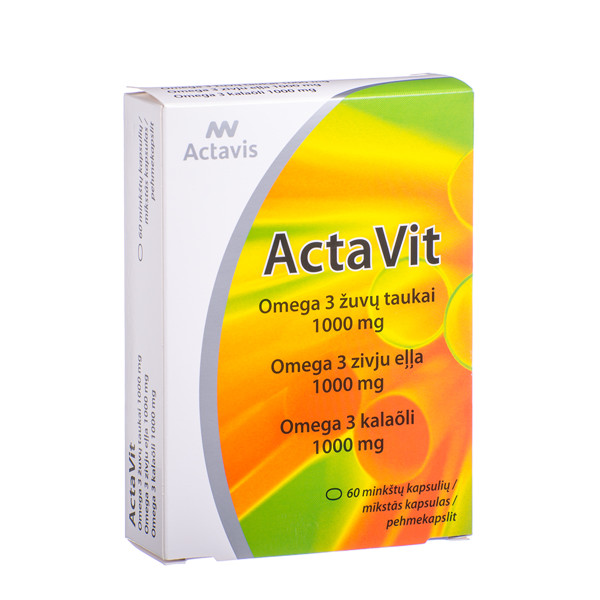 ACTAVIS ACTAVIT ŽUVŲ TAUKAI OMEGA-3, 1000 mg, 60 minkštųjų kapsulių paveikslėlis