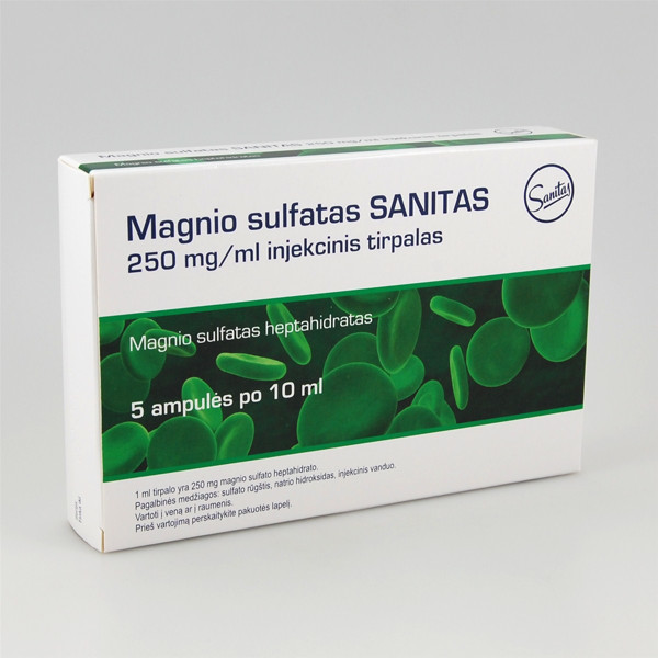 MAGNIO SULFATAS SANITAS, 250 mg/ml, injekcinis tirpalas, 10 ml, N5  paveikslėlis