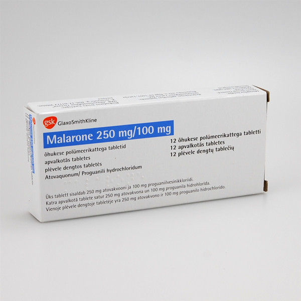 MALARONE, 250 mg/100 mg, plėvele dengtos tabletės, N12  paveikslėlis