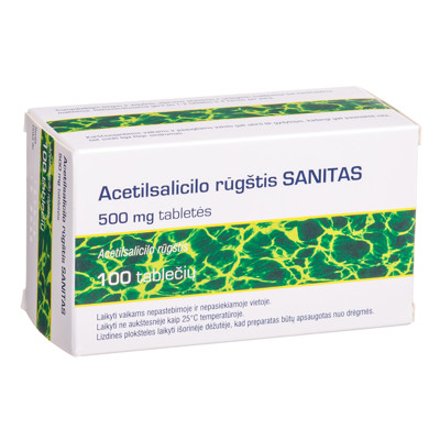 ACETILSALICILO RŪGŠTIS SANITAS, 500 mg, tabletės, N100  paveikslėlis