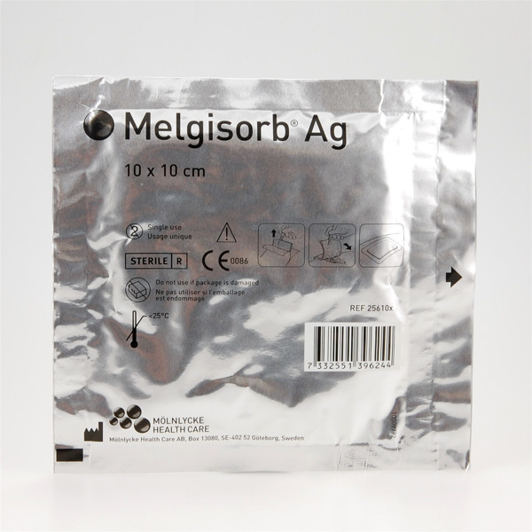 MELGISORB AG, absorbuojantis alginatinis tvarstis, 10 cm x 10 cm, 10 vnt. paveikslėlis