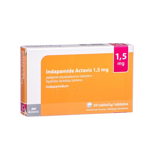 INDAPAMIDE ACTAVIS, 1,5 mg, pailginto atpalaidavimo tabletės, N30 paveikslėlis