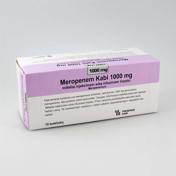 MEROPENEM KABI, 1000 mg, milteliai injekciniam ar infuziniam tirpalui, N10 paveikslėlis