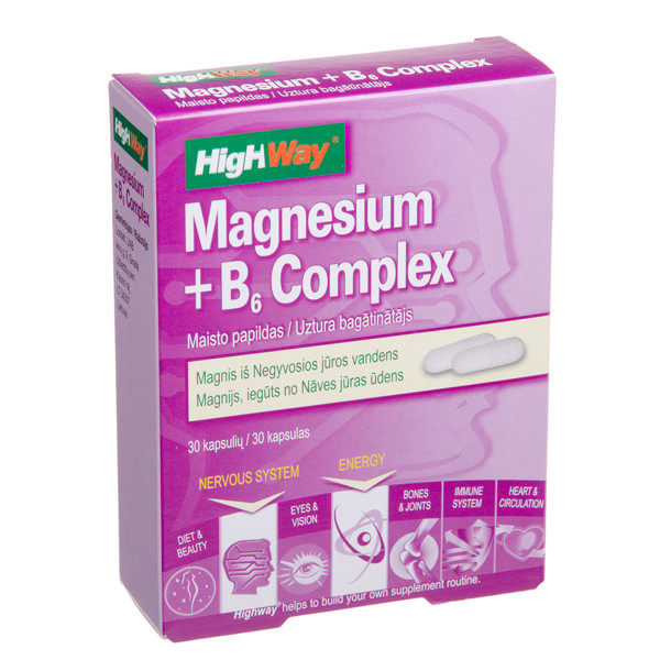 HIGHWAY MAGNESIUM + B6 COMPLEX, 30 kapsulių paveikslėlis