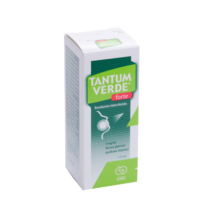 TANTUM VERDE FORTE, 3 mg/ml, burnos gleivinės purškalas (tirpalas), 15 ml paveikslėlis