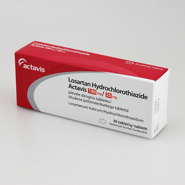 LOSARTAN HYDROCHLOROTHIAZIDE ACTAVIS, 100 mg/25 mg, plėvele dengtos tabletės, N30 paveikslėlis