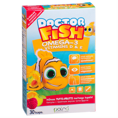 DOCTOR FISH OMEGA-3 + VITAMINS D&E, 30 kramtomųjų kapsulių paveikslėlis