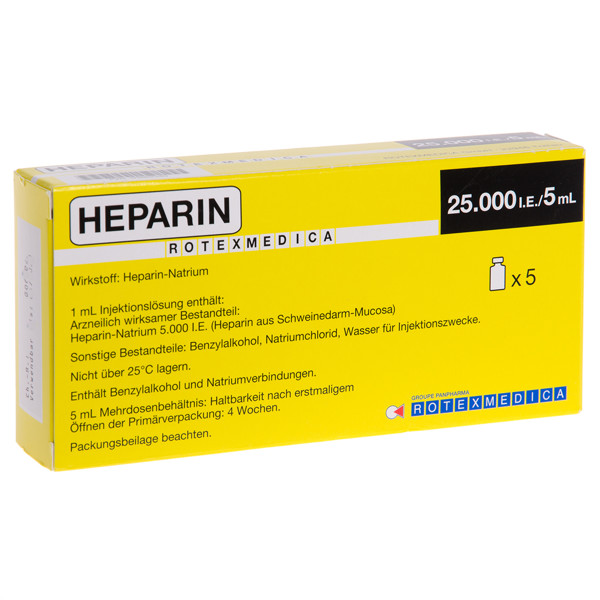 HEPARIN ROTEXMEDICA, 25 000 TV/5 ml, injekcinis tirpalas, (l.imp.), N5  paveikslėlis