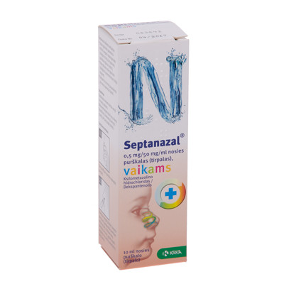 SEPTANAZAL, 0,5 mg/50 mg/ml, nosies purškalas (tirpalas), vaikams, 10 ml paveikslėlis