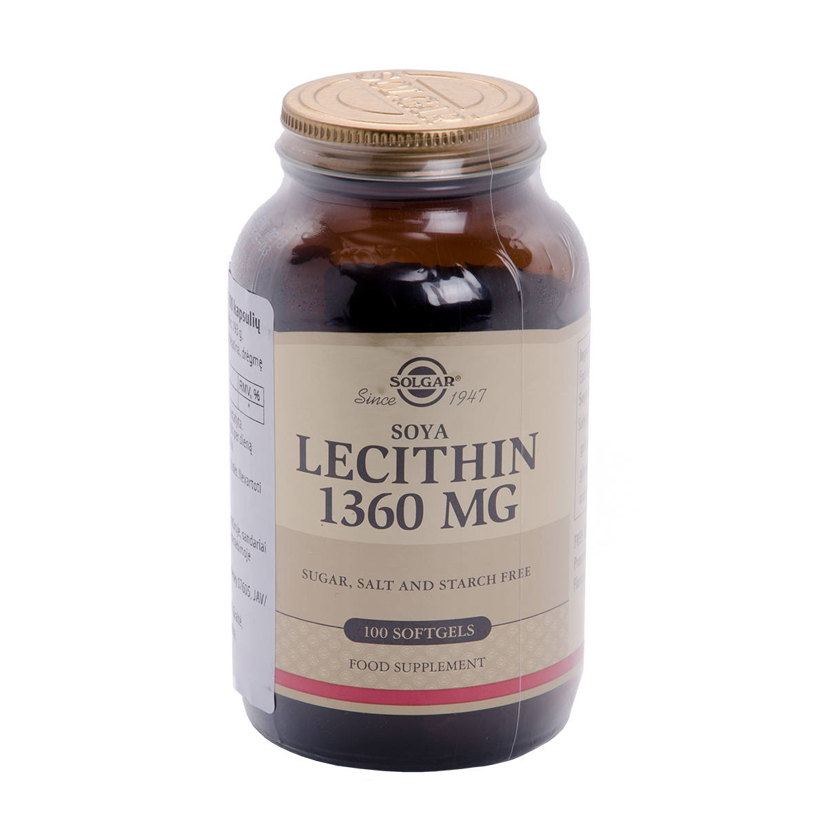 SOLGAR LECITHIN, 1360 mg, 100 kapsulių Gintarinė