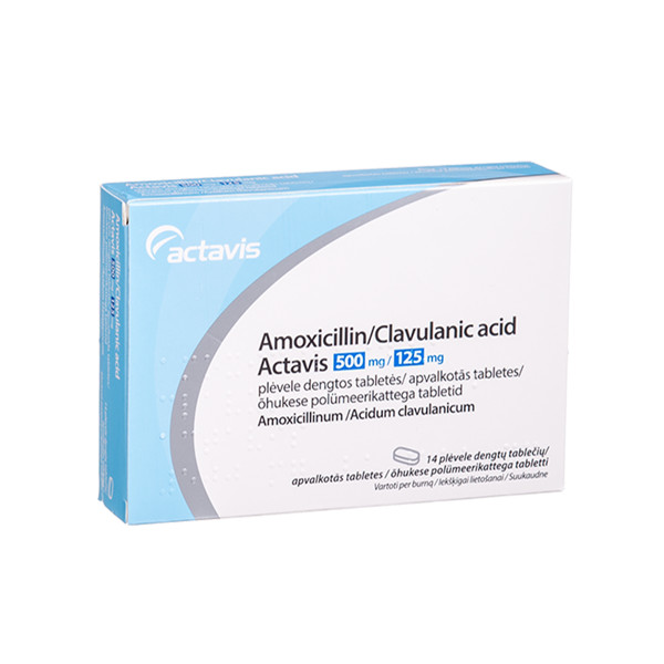 AMOXICILLIN/CLAVULANIC ACID ACTAVIS, 500 mg/125 mg, plėvele dengtos tabletės, N14  paveikslėlis