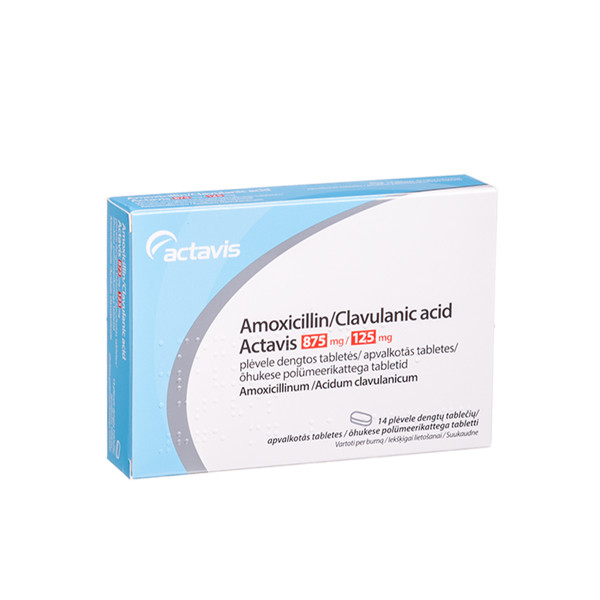 AMOXICILLIN/CLAVULANIC ACID ACTAVIS, 875 mg/125 mg, plėvele dengtos tabletės, N14 paveikslėlis
