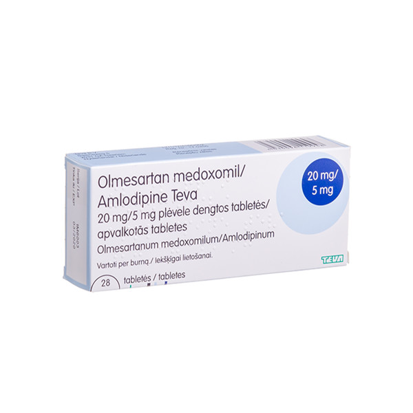 OLMESARTAN MEDOXOMIL/AMLODIPINE TEVA, 20 mg/5 mg, plėvele dengtos tabletės, N28  paveikslėlis