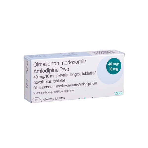 OLMESARTAN MEDOXOMIL/AMLODIPINE TEVA, 40 mg/10 mg, plėvele dengtos tabletės, N28 x 1     paveikslėlis