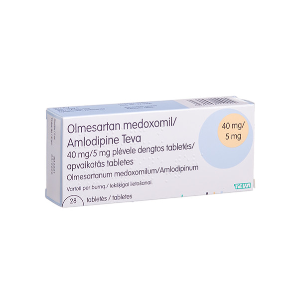 OLMESARTAN MEDOXOMIL/AMLODIPINE TEVA, 40 mg/5 mg, plėvele dengtos tabletės, N28 x 1  paveikslėlis