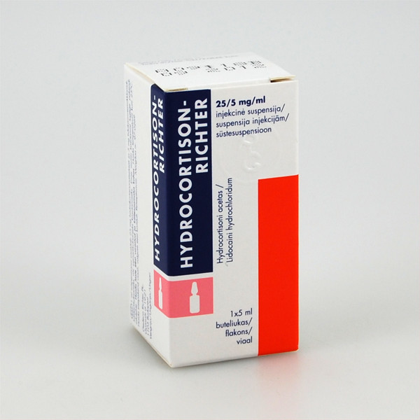 HYDROCORTISON-RICHTER, 25/5 mg/ml, injekcinė suspensija, 5 ml, N1 paveikslėlis HYDROCORTISON-RICHTER, 25/5 mg/ml, injekcinė suspensija, 5 ml, N1 paveikslėlis