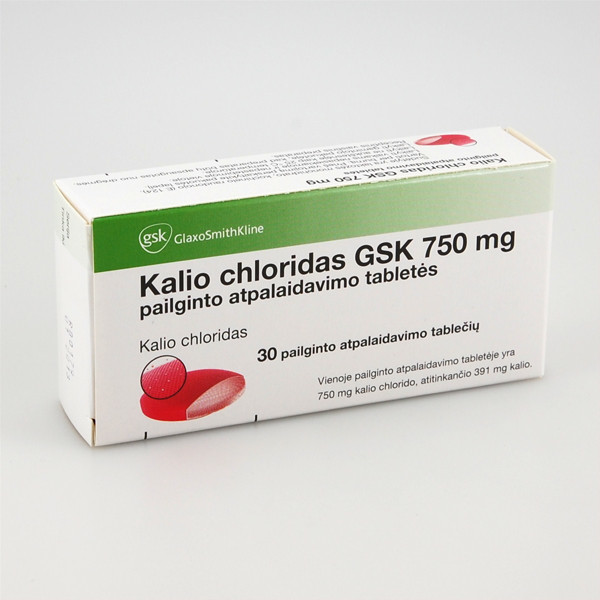KALIO CHLORIDAS GSK, 750 mg, pailginto atpalaidavimo tabletės, N30  paveikslėlis