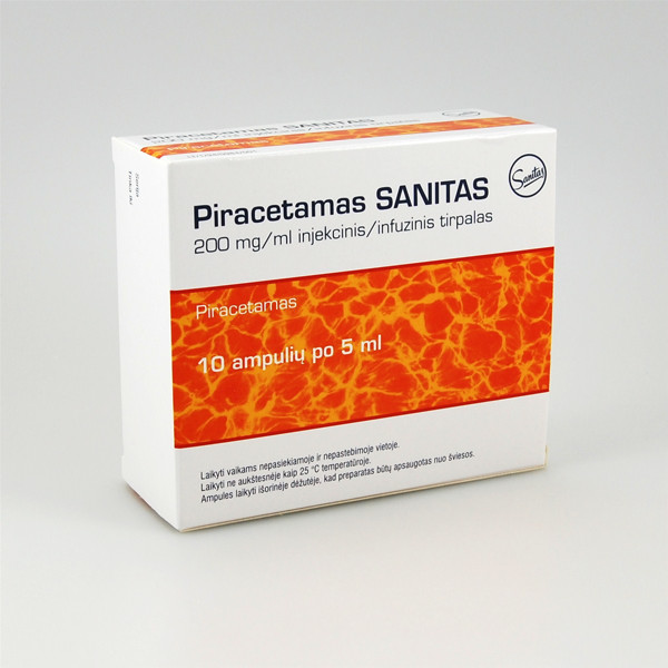 PIRACETAMAS SANITAS, 200 mg/ml, injekcinis ar infuzinis tirpalas, 5 ml, N10  paveikslėlis