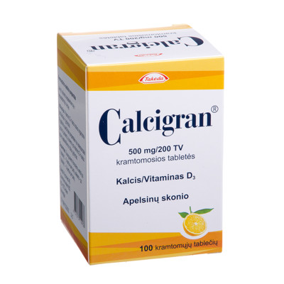 CALCIGRAN, 500 mg/200 TV, kramtomosios tabletės, N100  paveikslėlis
