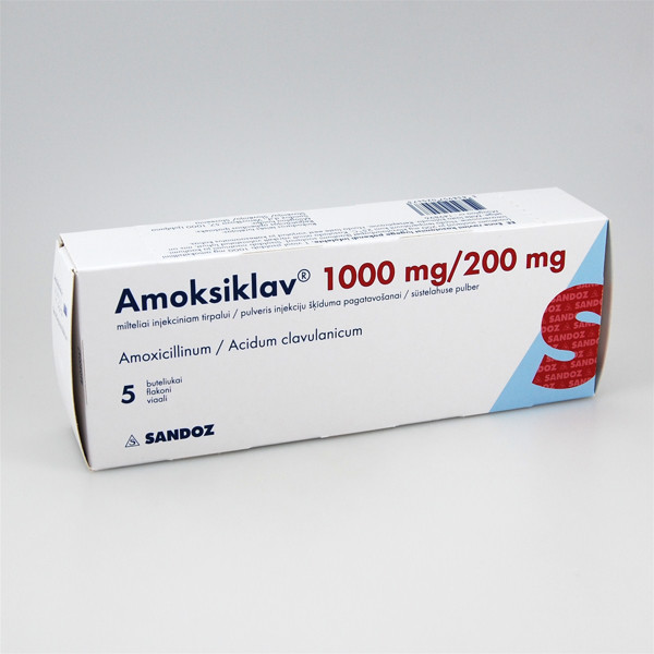 AMOKSIKLAV, 1000 mg/200 mg, milteliai injekciniam ar infuziniam tirpalui, N5  paveikslėlis