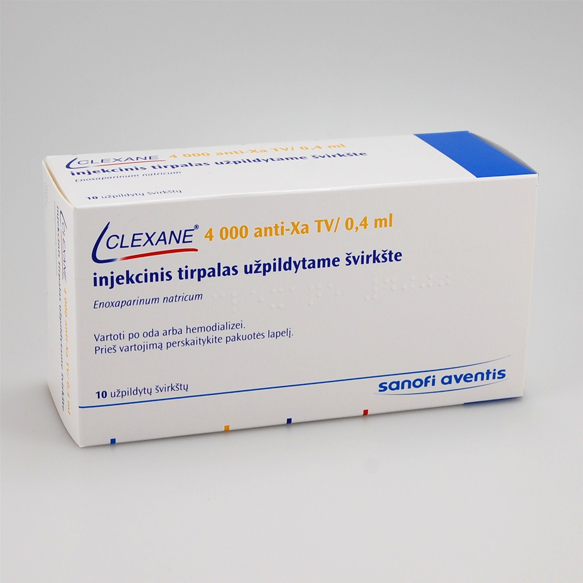 CLEXANE, 4000 TV (40 mg)/0,4 ml, injekcinis tirpalas užpildytame ...