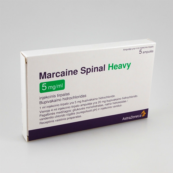 MARCAINE SPINAL HEAVY, 5 mg/ml, injekcinis tirpalas, 4 ml, N5  paveikslėlis
