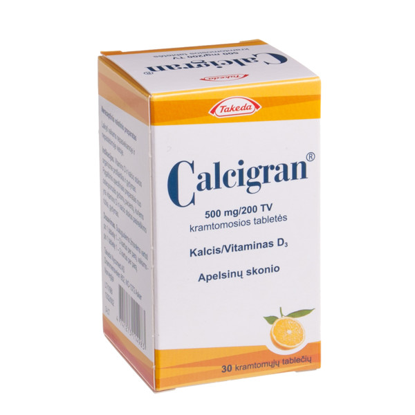 CALCIGRAN, 500 mg/200 TV, kramtomosios tabletės, N30  paveikslėlis