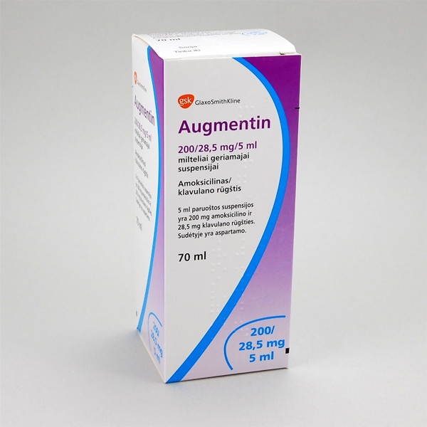 AUGMENTIN, 200 mg/28,5 mg/5 ml, milteliai geriamajai suspensijai, 70 ml  paveikslėlis
