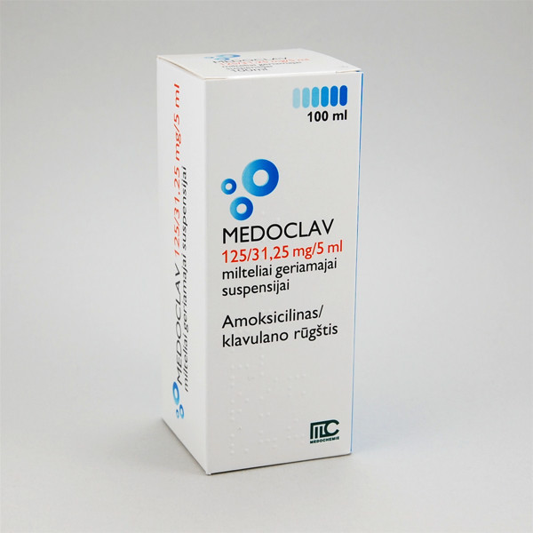 MEDOCLAV, 125 mg/31,25 mg/5 ml, milteliai geriamajai suspensijai, 100 ml  paveikslėlis
