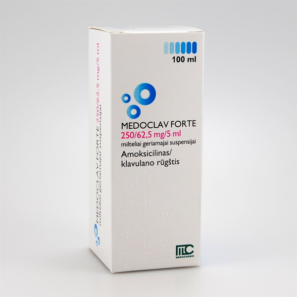MEDOCLAV FORTE, 250 mg/62,5 mg/5 ml, milteliai geriamajai suspensijai, 100 ml  paveikslėlis