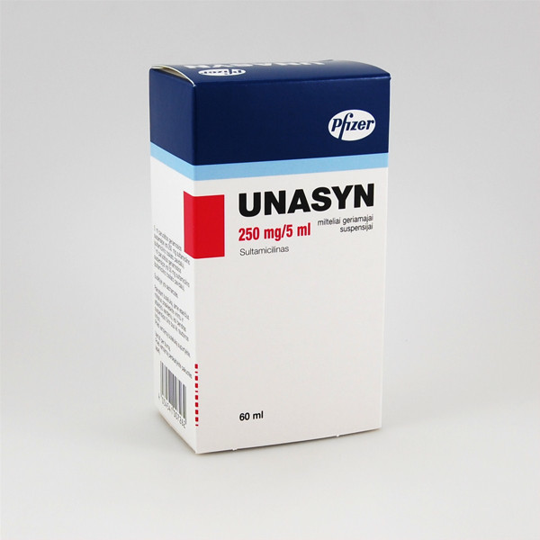 UNASYN, 250 mg/5 ml, milteliai geriamajai suspensijai, 60 ml  paveikslėlis