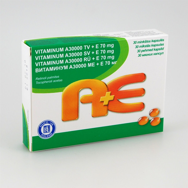 VITAMINUM A+E HASCO-LEK, 30000 TV/70 mg, minkštosios kapsulės, N30  paveikslėlis