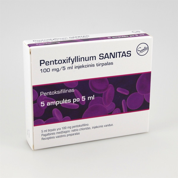PENTOXIFYLLINUM SANITAS, 20 mg/ml, injekcinis ar infuzinis tirpalas, N5  paveikslėlis