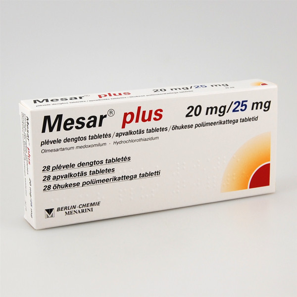 MESAR PLUS, 20 mg/25 mg, plėvele dengtos tabletės, N28  paveikslėlis
