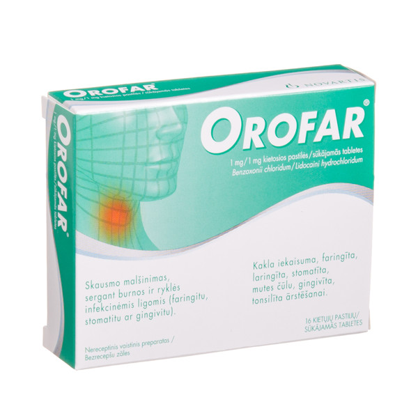 OROFAR, 1 mg/1 mg, kietosios pastilės, N16  paveikslėlis